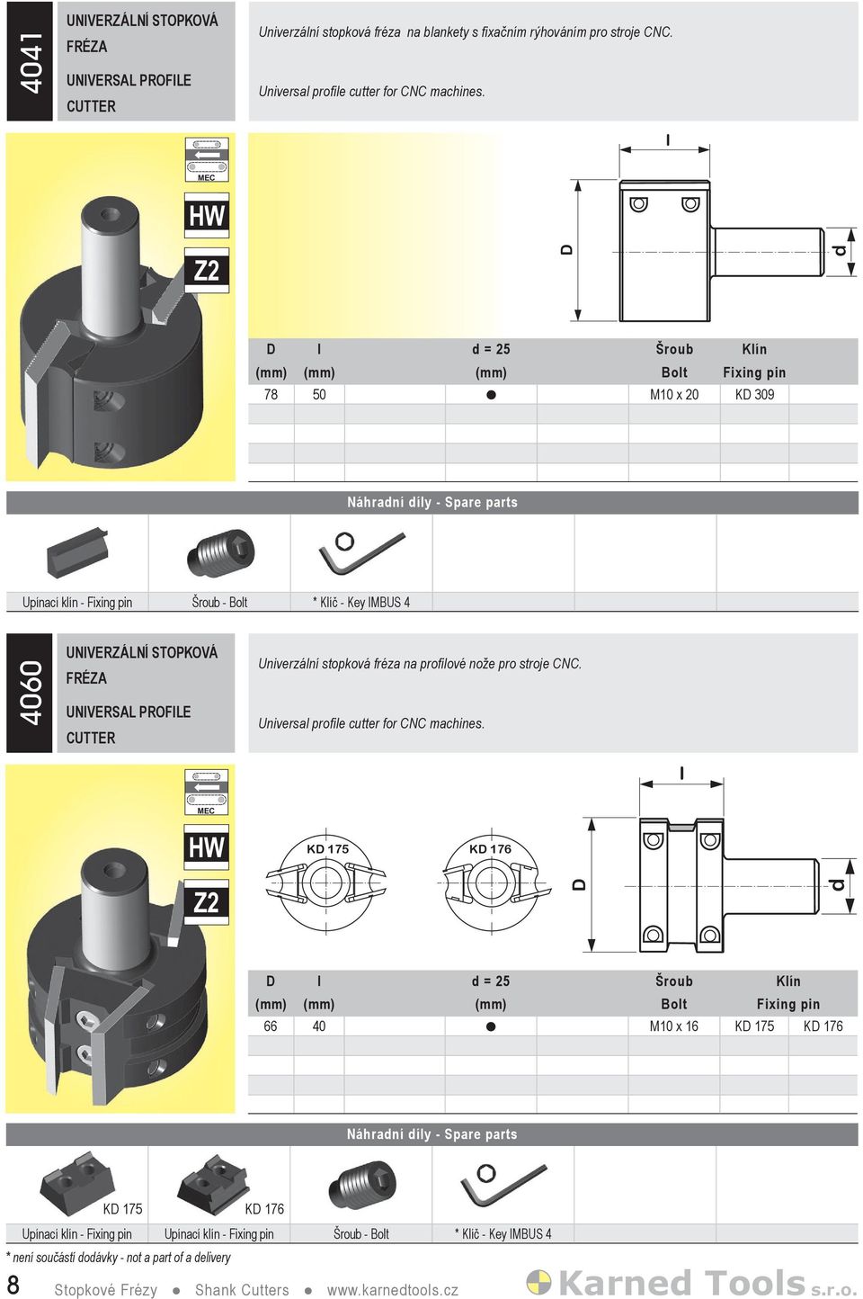 PROFLE CUTTER Univerzální stopková fréza na profilové nože pro stroje CNC. Universal profile cutter for CNC machines.