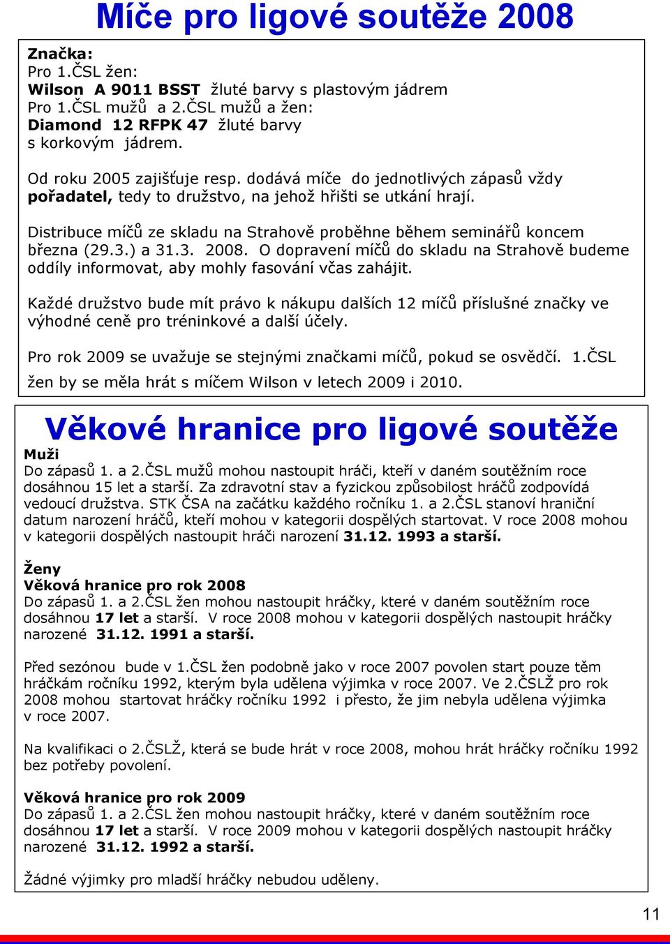 Distribuce míčů ze skladu na Strahově proběhne během seminářů koncem března (29.3.) a 31.3. 2008. O dopravení míčů do skladu na Strahově budeme oddíly informovat, aby mohly fasování včas zahájit.