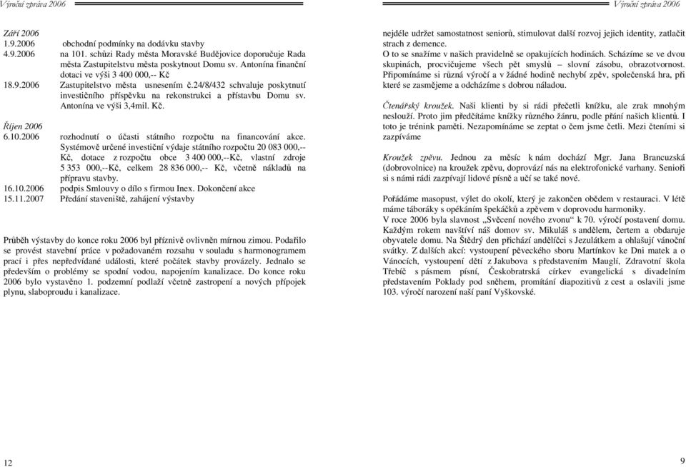 Antonína ve výši 3,4mil. Kč. Říjen 2006 6.10.2006 rozhodnutí o účasti státního rozpočtu na financování akce.