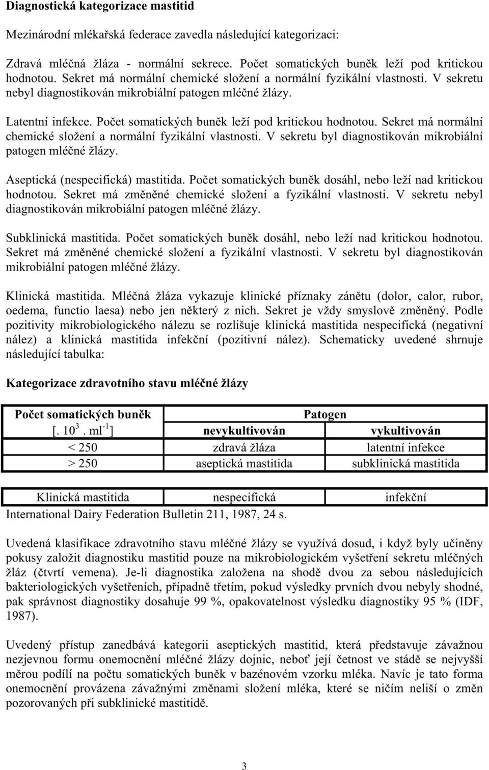 Po et somatických bun k leží pod kritickou hodnotou. Sekret má normální chemické složení a normální fyzikální vlastnosti. V sekretu byl diagnostikován mikrobiální patogen mlé né žlázy.