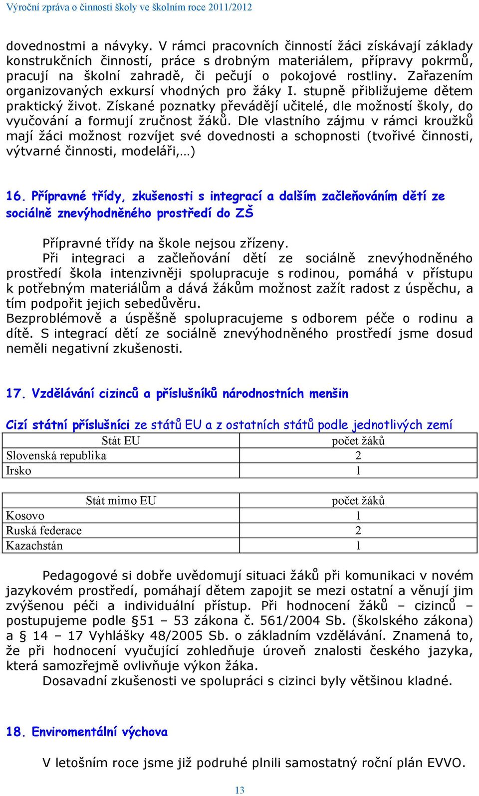 Dle vlastního zájmu v rámci kroužků mají žáci možnost rozvíjet své dovednosti a schopnosti (tvořivé činnosti, výtvarné činnosti, modeláři, ) 16.