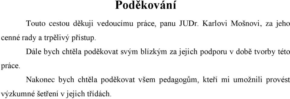 Dále bych chtěla poděkovat svým blízkým za jejich podporu v době tvorby této