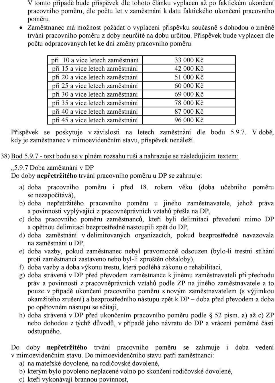 Příspěvek bude vyplacen dle počtu odpracovaných let ke dni změny pracovního poměru.