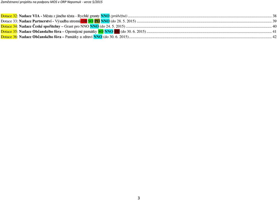 .. 39 Dotace 34: Nadace České spořitelny Grant pro NNO NNO (do 24. 5. 2015).