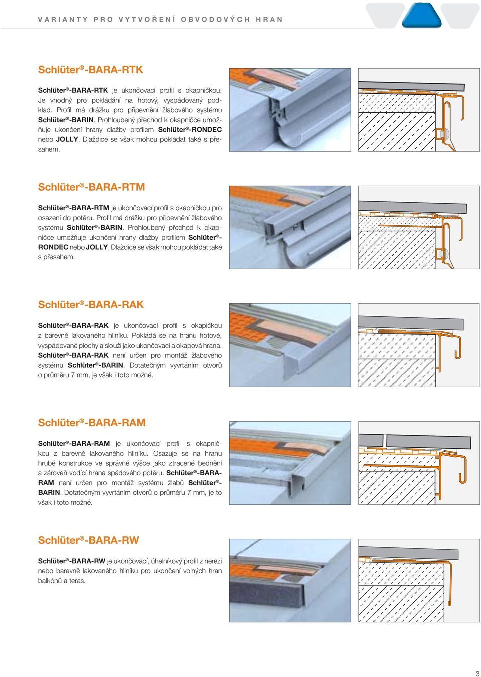 Dlaždice se však mohou pokládat také s přesahem. Schlüter -BARA-RTM Schlüter -BARA-RTM je ukončovací profi l s okapničkou pro osazení do potěru.