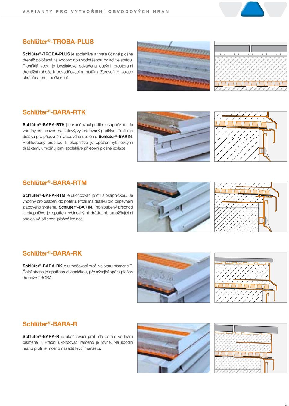 Schlüter -BARA-RTK Schlüter -BARA-RTK je ukončovací profi l s okapničkou. Je vhodný pro osazení na hotový, vyspádovaný podklad. Profi l má drážku pro připevnění žlabového systému Schlüter -BARIN.
