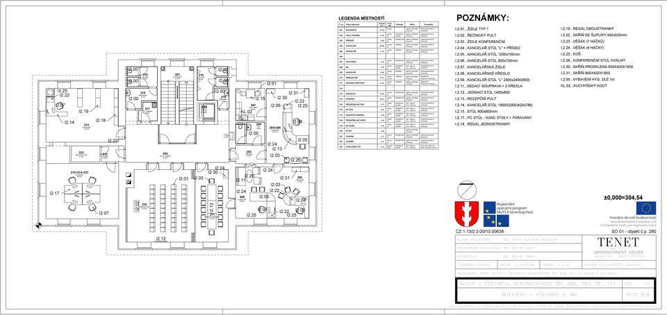 00 I2.00 216 WC ŽEN 5,4m2 215 PŘEDSÍŇKA 4,7m2 217 ÚKL. KOMORA 2,9m2 202 HALA, CHODBA 31,5m2 201 SCHODIŠTĚ 23,1m2 219 WC MUŽI 7,3m2 220 VÝTAH 2,5m21 I2.00 I2.00 I2.00 218 PŘEDSÍŇKA 2,5m2 H KL.