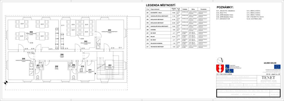 DLE VV 203 SPOLKOVÁ MÍSTNOST 21,65 2,95 MARMOLEUM I2.11...ODPADKOVÝ KOŠ KL.04...KUCHYŇSKÁ LINKA I2.01 I2.01 I2.11 I2.01 I2.01 204 205 SPOLKOVÁ MÍSTNOST KANCELÁŘ SPOLK.