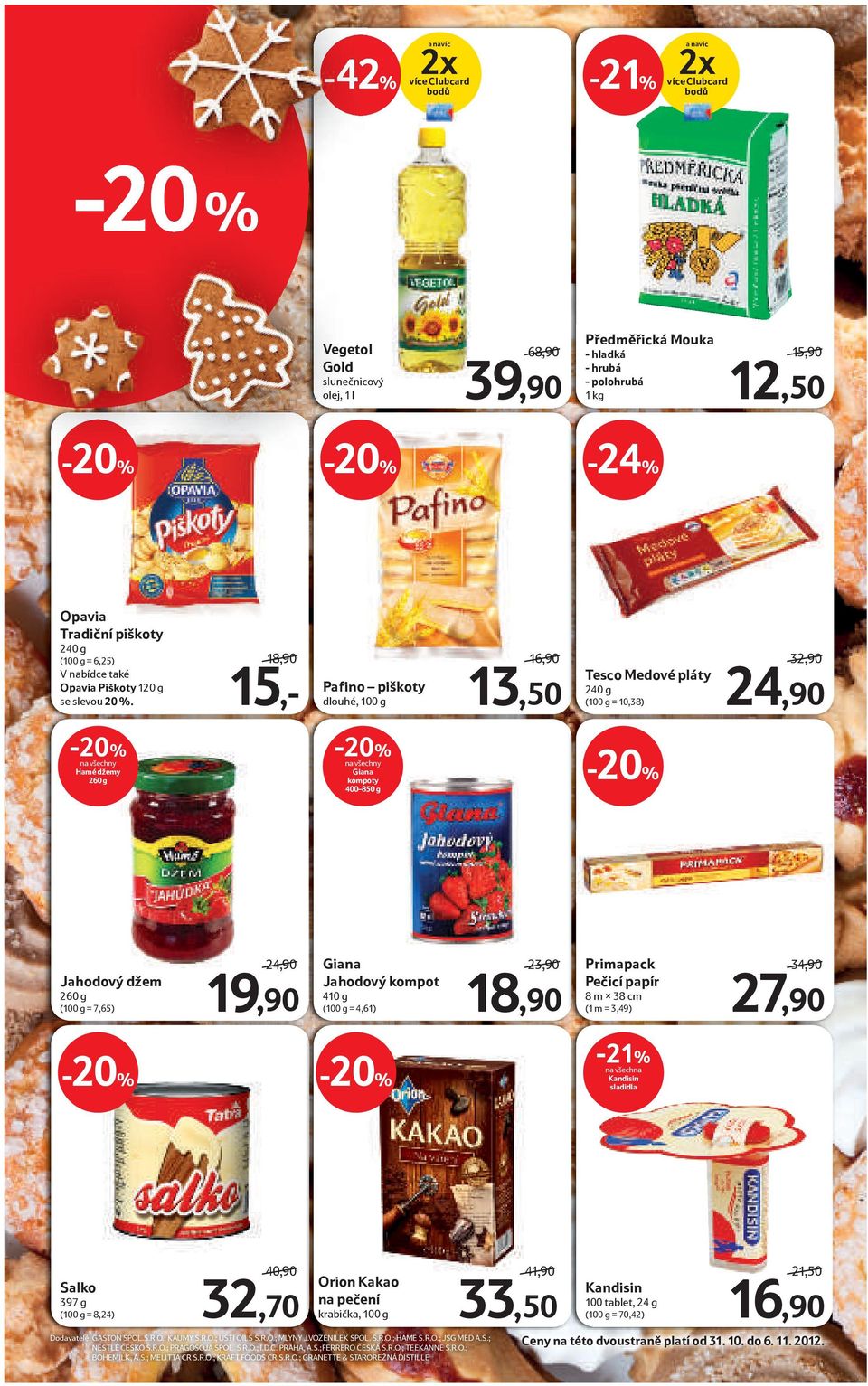 18,90 15,- Pafino piškoty dlouhé, 100 g 16,90 13,50 Tesco Medové pláty 240 g (100 g = 10,38) 32,90 24,90 Hamé džemy 260 g Giana kompoty 400 850 g Jahodový džem 260 g (100 g = 7,65) 24,90 19,90 Giana