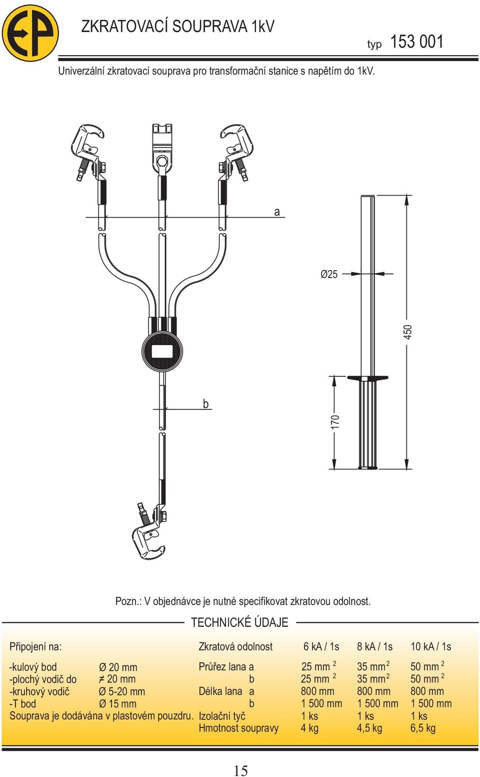 Připojení na: Zkratová odolnost 6 ka / 1s 8 ka / 1s 10 ka / 1s -kulový bod -plochý vodič do Ø 0 mm = 0 mm Průřez lana a b -kruhový