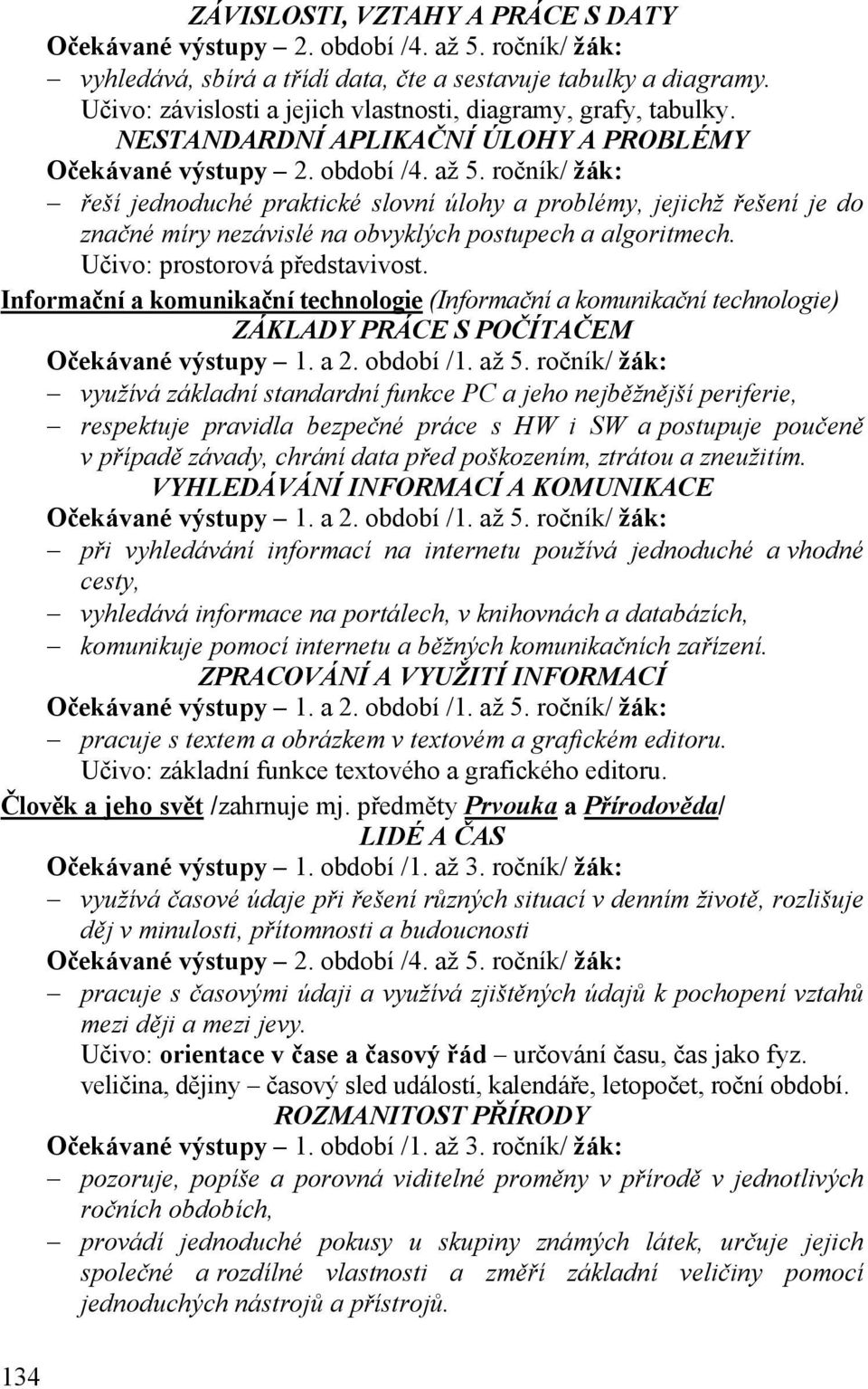 Učivo: prostorová představivost. Informační a komunikační technologie (Informační a komunikační technologie) ZÁKLADY PRÁCE S POČÍTAČEM Očekávané výstupy 1. a 2. období /1. až 5.