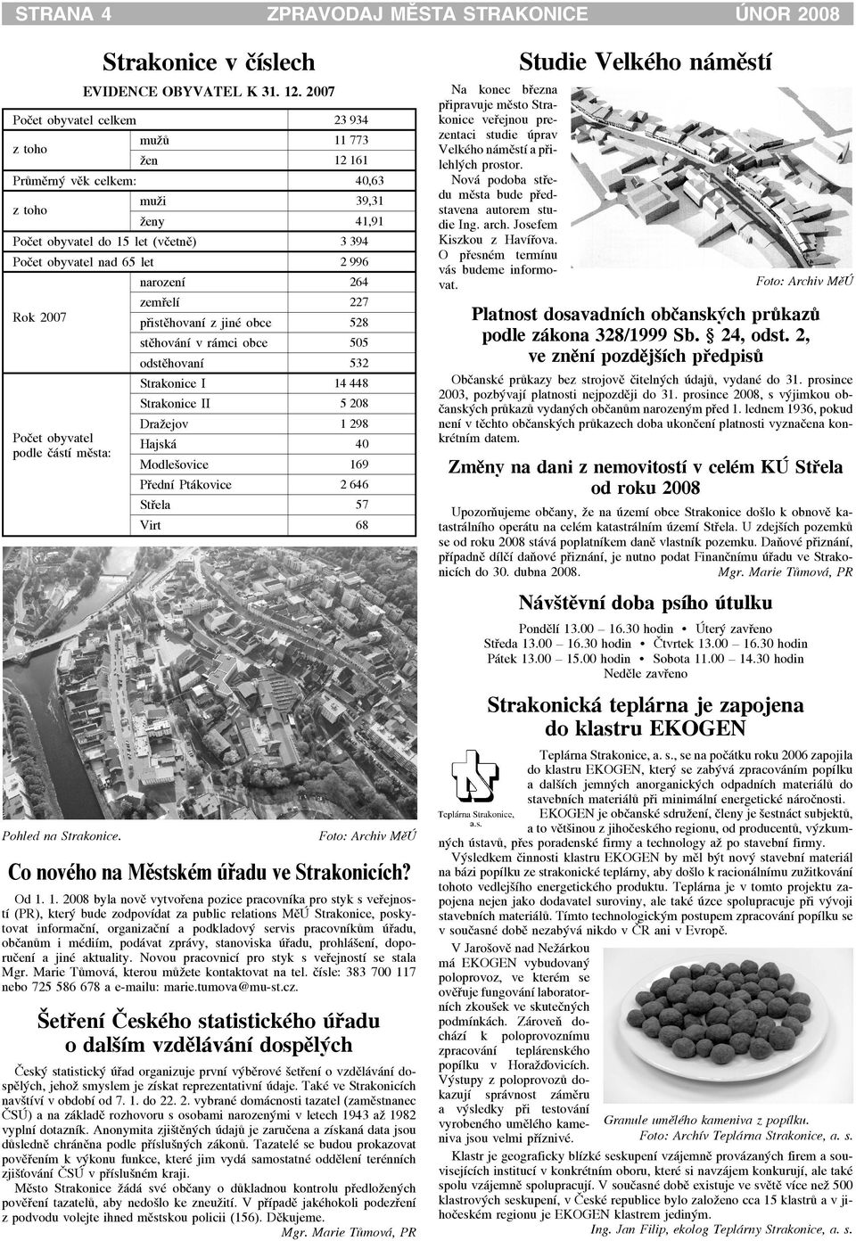 2007 Poèet obyvatel podle èástí mìsta: Pohled na Strakonice.