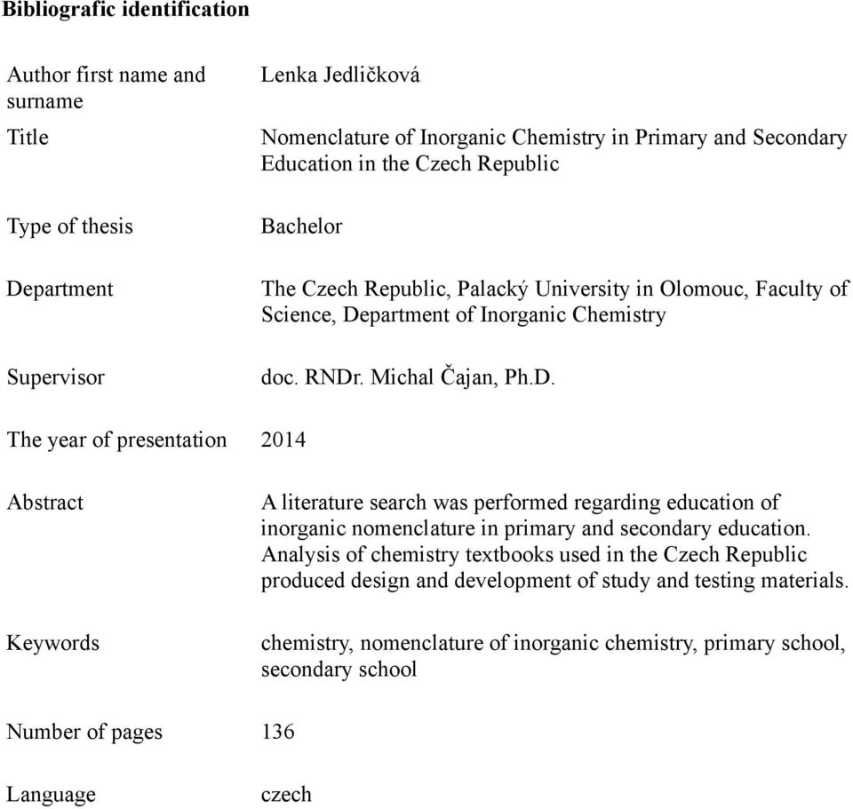 partment of Inorganic Chemistry doc. RNDr