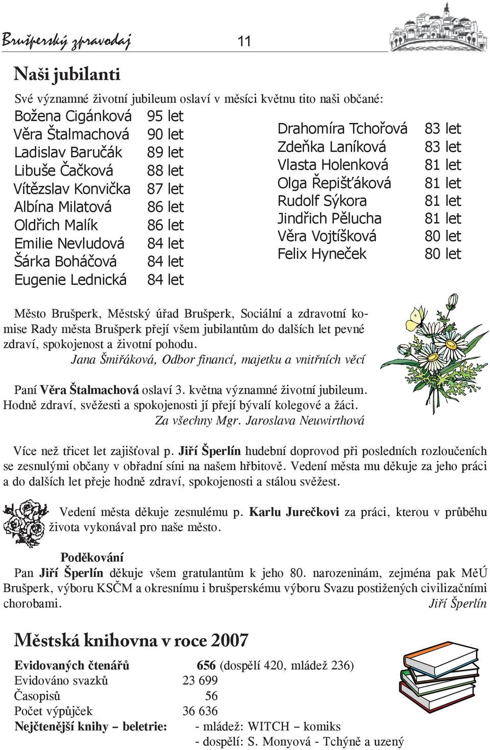 let Věra Vojtíšková Felix Hyneček Šárka Boháčová 84 let Eugenie Lednická 84 let 83 let 83 let 81 let 81 let 81 let 81 let 80 let 80 let Město Brušperk, Městský úřad Brušperk, Sociální a zdravotní