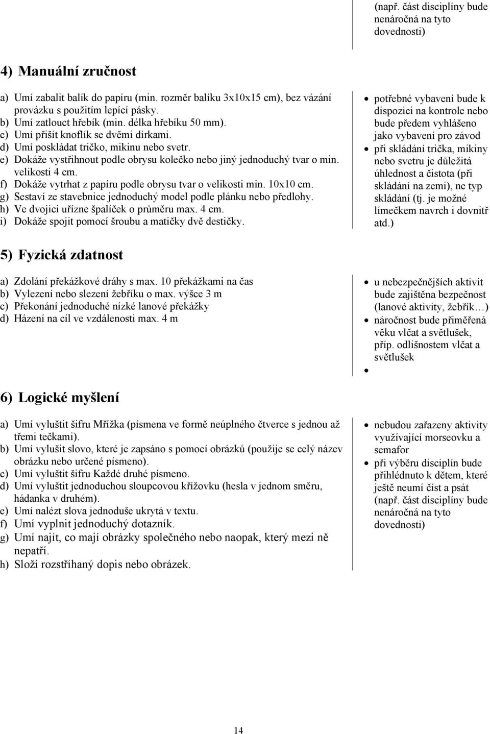 e) Dokáže vystřihnout podle obrysu kolečko nebo jiný jednoduchý tvar o min. velikosti 4 cm. f) Dokáže vytrhat z papíru podle obrysu tvar o velikosti min. 10x10 cm.