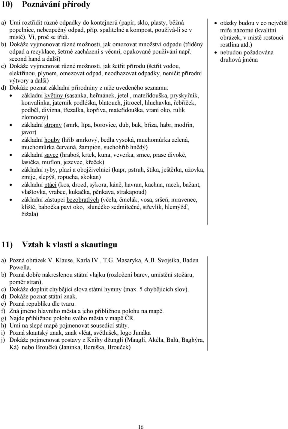 second hand a další) c) Dokáže vyjmenovat různé možnosti, jak šetřit přírodu (šetřit vodou, elektřinou, plynem, omezovat odpad, neodhazovat odpadky, neničit přírodní výtvory a další) d) Dokáže poznat