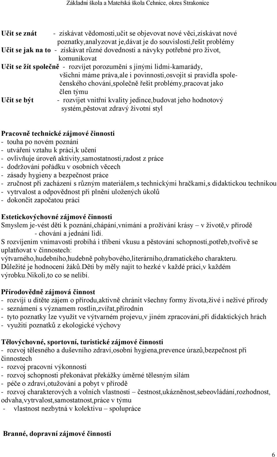 problémy,pracovat jako člen týmu Učit se být - rozvíjet vnitřní kvality jedince,budovat jeho hodnotový systém,pěstovat zdravý ţivotní styl Pracovně technické zájmové činnosti - touha po novém poznání