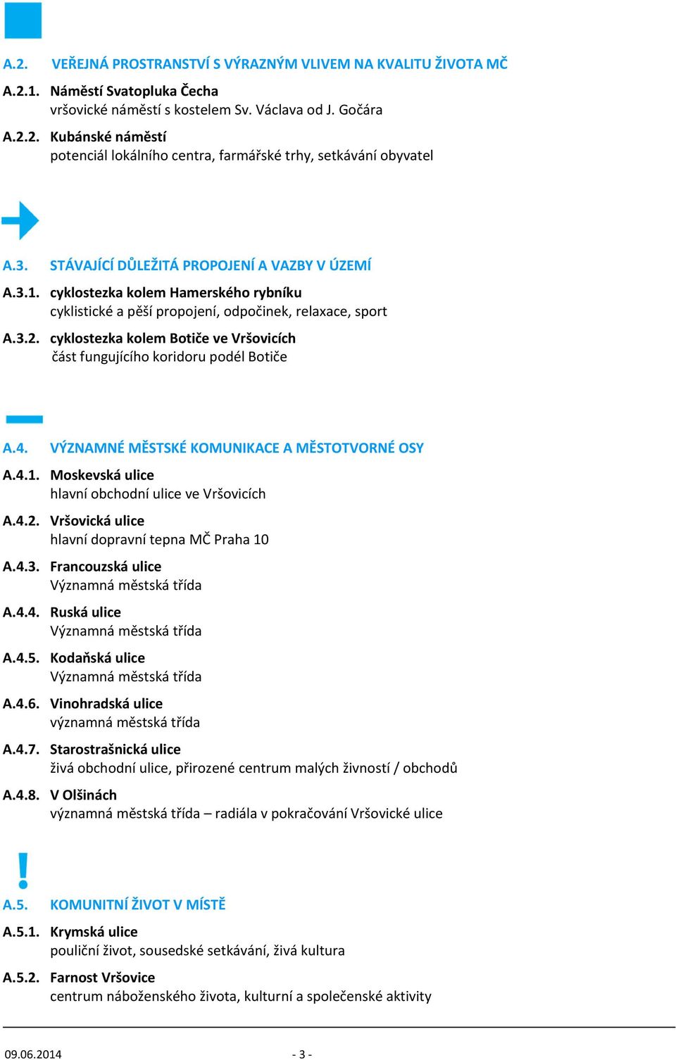 cyklostezka kolem Botiče ve Vršovicích část fungujícího koridoru podél Botiče A.4. VÝZNAMNÉ MĚSTSKÉ KOMUNIKACE A MĚSTOTVORNÉ OSY A.4.1. Moskevská ulice hlavní obchodní ulice ve Vršovicích A.4.2.