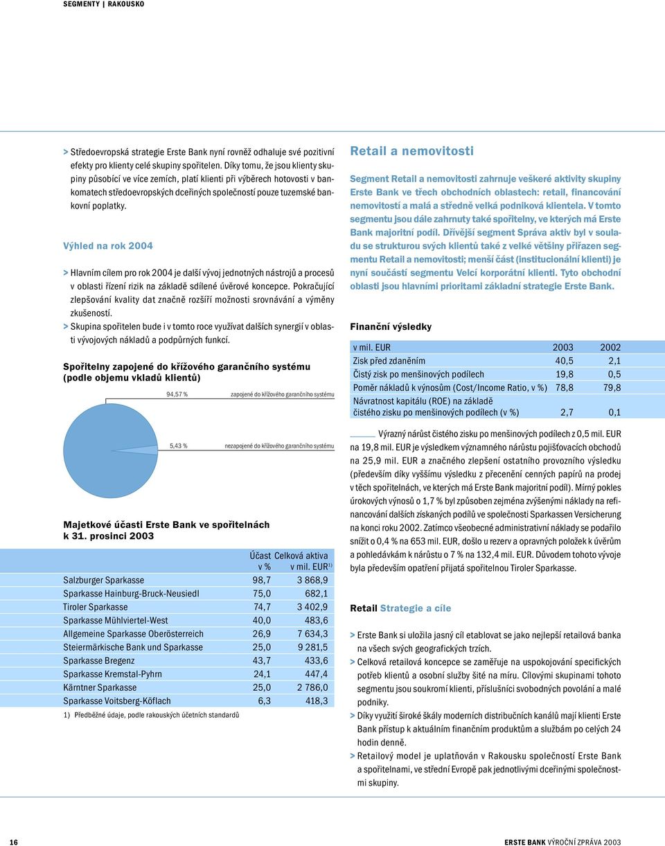 Výhled na rok 2004 > Hlavním cílem pro rok 2004 je další vývoj jednotných nástrojů a procesů v oblasti řízení rizik na základě sdílené úvěrové koncepce.