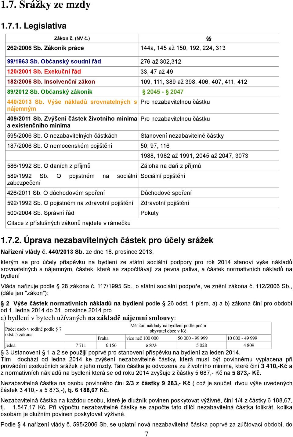 Zvýšení částek životního minima a existenčního minima Pro nezabavitelnou částku Pro nezabavitelnou částku 595/2006 Sb. O nezabavitelných částkách Stanovení nezabavitelné částky 187/2006 Sb.