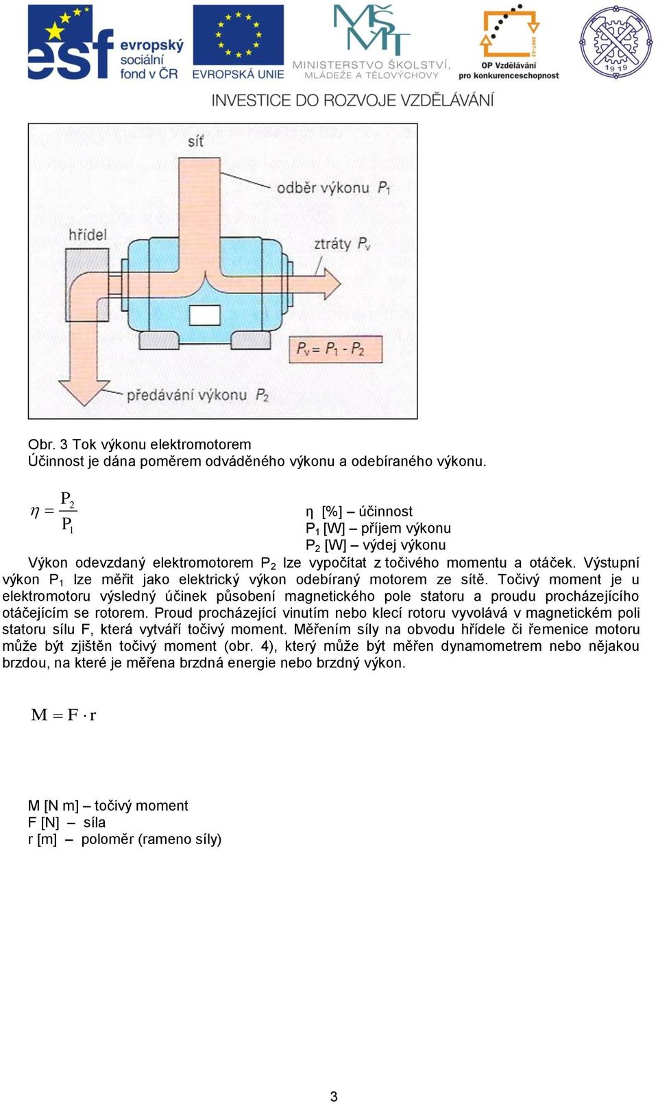 Výstupní výkon P 1 lze měřit jako elektrický výkon odebíraný motorem ze sítě.