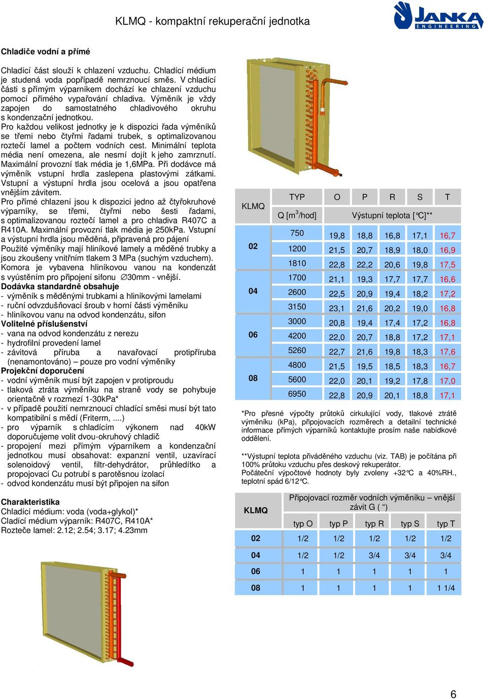 Pro každou velikost jednotky je k dispozici řada výměníků se třemi nebo čtyřmi řadami trubek, s optimalizovanou roztečí lamel a počtem vodních cest.