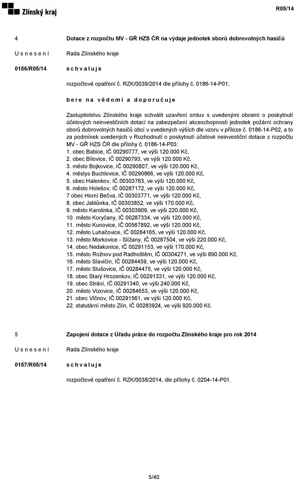 požární ochrany sborů dobrovolných hasičů obcí v uvedených výších dle vzoru v příloze č.