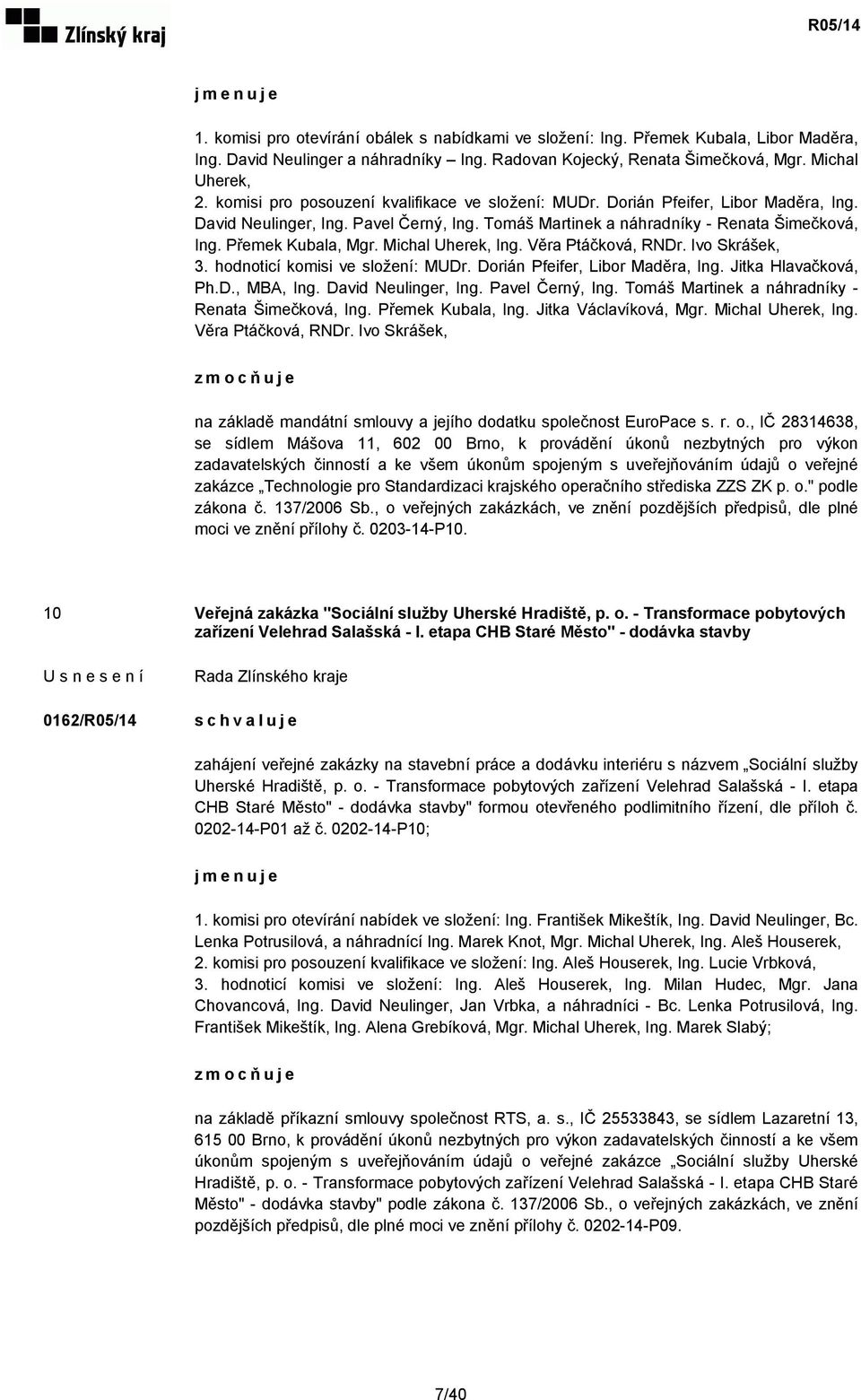 Michal Uherek, Ing. Věra Ptáčková, RNDr. Ivo Skrášek, 3. hodnoticí komisi ve složení: MUDr. Dorián Pfeifer, Libor Maděra, Ing. Jitka Hlavačková, Ph.D., MBA, Ing. David Neulinger, Ing.