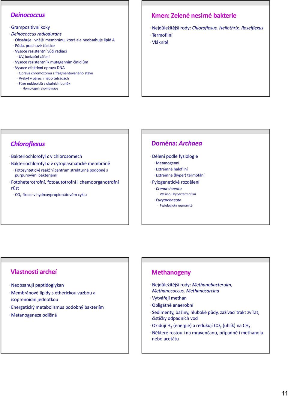 Zelené nesirné bakterie Nejdůležitější rody: Chloroflexus, Heliothrix, Roseiflexus Termofilní Vláknité Chloroflexus Bakteriochlorofyl c v chlorosomech Bakteriochlorofyl a v cytoplasmatické membráně