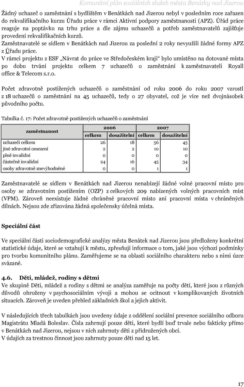 Zaměstnavatelé se sídlem v Benátkách nad Jizerou za poslední 2 roky nevyuţili ţádné formy APZ z Úřadu práce.