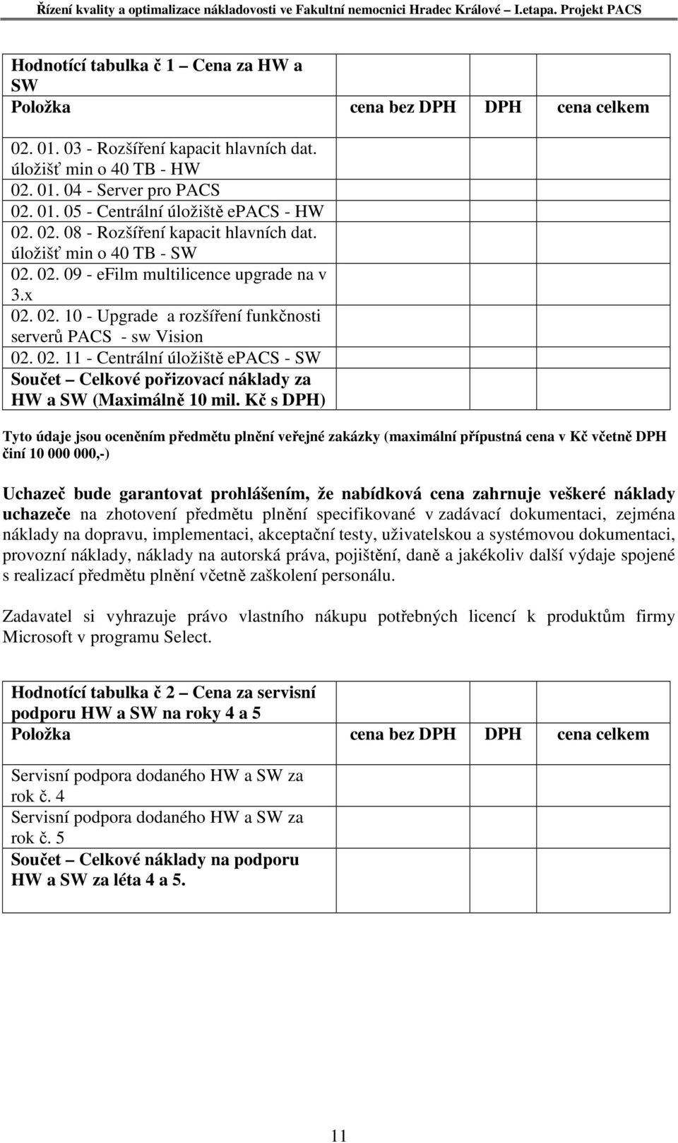 Kč s DPH) Tyto údaje jsou oceněním předmětu plnění veřejné zakázky (maximální přípustná cena v Kč včetně DPH činí 10 000 000,-) Uchazeč bude garantovat prohlášením, že nabídková cena zahrnuje veškeré