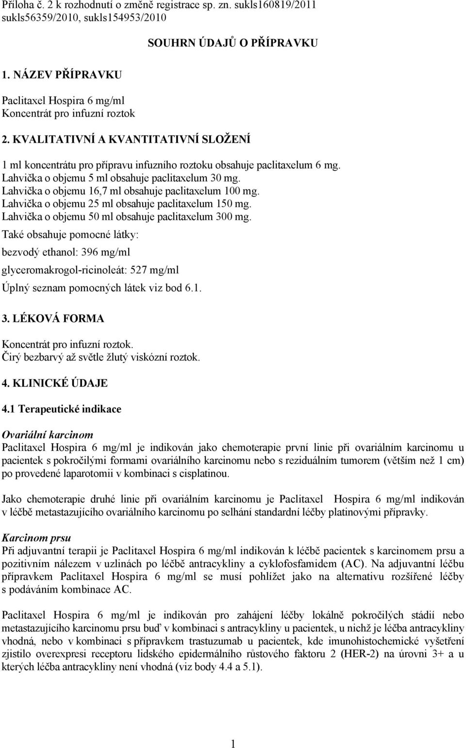 Lahvička o objemu 5 ml obsahuje paclitaxelum 30 mg. Lahvička o objemu 16,7 ml obsahuje paclitaxelum 100 mg. Lahvička o objemu 25 ml obsahuje paclitaxelum 150 mg.