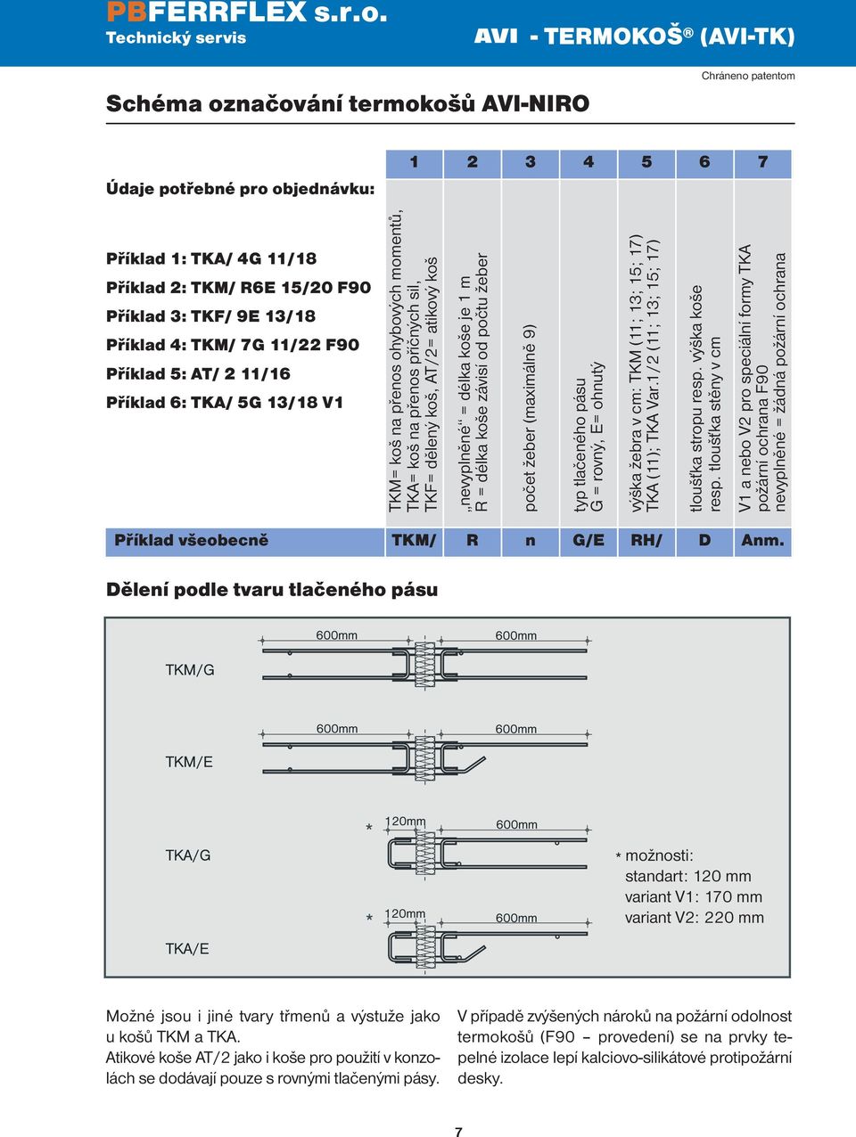 závisí od počtu žeber počet žeber (maximálně 9) typ tlačeného pásu G = rovný, E= ohnutý výška žebra v cm: TKM (11; 13; 15; 17) TKA (11); TKA Var.1/2 (11; 13; 15; 17) tloušťka stropu resp.