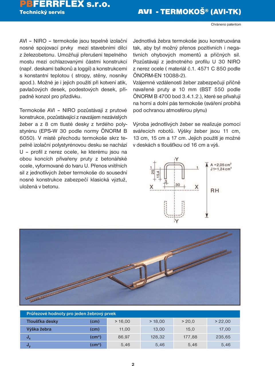 Termokoše AVI NIRO pozůstávají z prutové konstrukce, pozůstávající z navzájem ne závislých žeber a z 8 cm tlusté desky z tvrdého polystyrénu (EPS-W 30 podle normy ÖNORM B 6050).