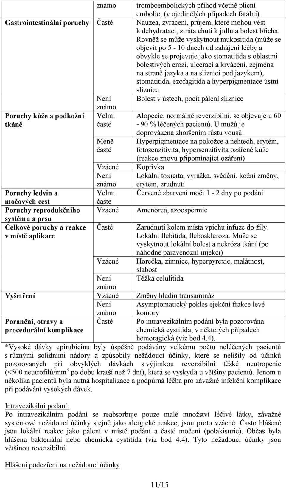 Rovněž se může vyskytnout mukositida (může se objevit po 5-10 dnech od zahájení léčby a obvykle se projevuje jako stomatitida s oblastmi bolestivých erozí, ulcerací a krvácení, zejména na straně