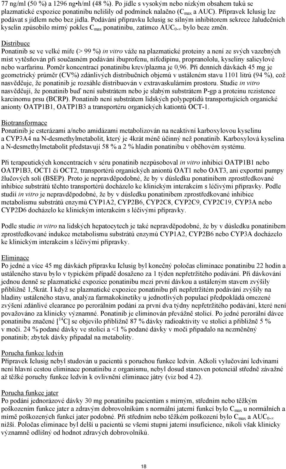 Podávání přípravku Iclusig se silným inhibitorem sekrece žaludečních kyselin způsobilo mírný pokles C max ponatinibu, zatímco AUC 0- bylo beze změn.