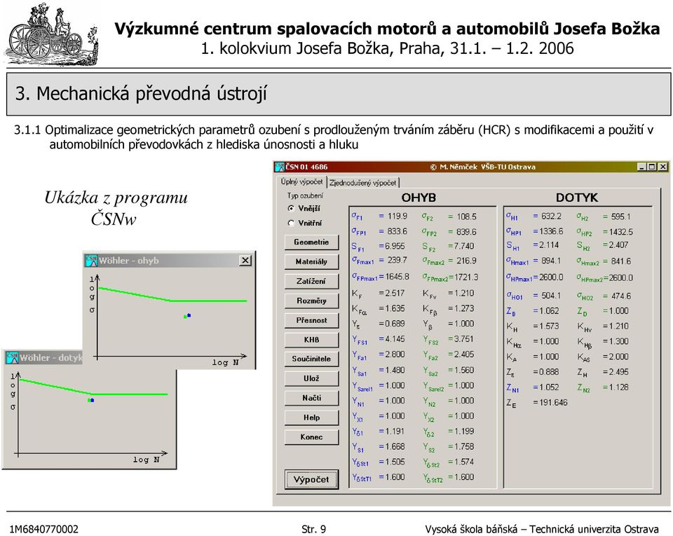 převodovkách z hlediska únosnosti a hluku Ukázka z programu ČSNw