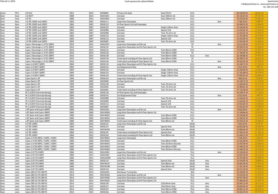 9 TDi 130PS and 160PS 2003 2007 SSXSE112 Hi-Flow Sports Cat and Downpipe 63,5 10490,55 Kč 12694 Kč Seat Ibiza 1.
