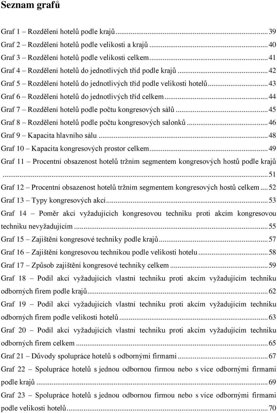 .. 44 Graf 7 Rozdělení hotelů podle počtu kongresových sálů... 45 Graf 8 Rozdělení hotelů podle počtu kongresových salonků... 46 Graf 9 Kapacita hlavního sálu.