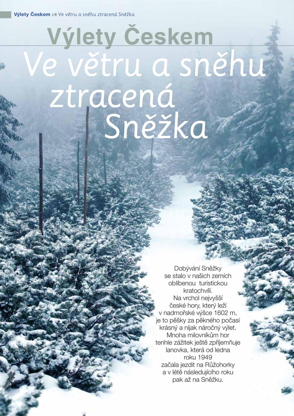 Na vrchol nejvyšší české hory, který leží v nadmořské výšce 1602 m, je to pěšky za pěkného počasí krásný a nijak