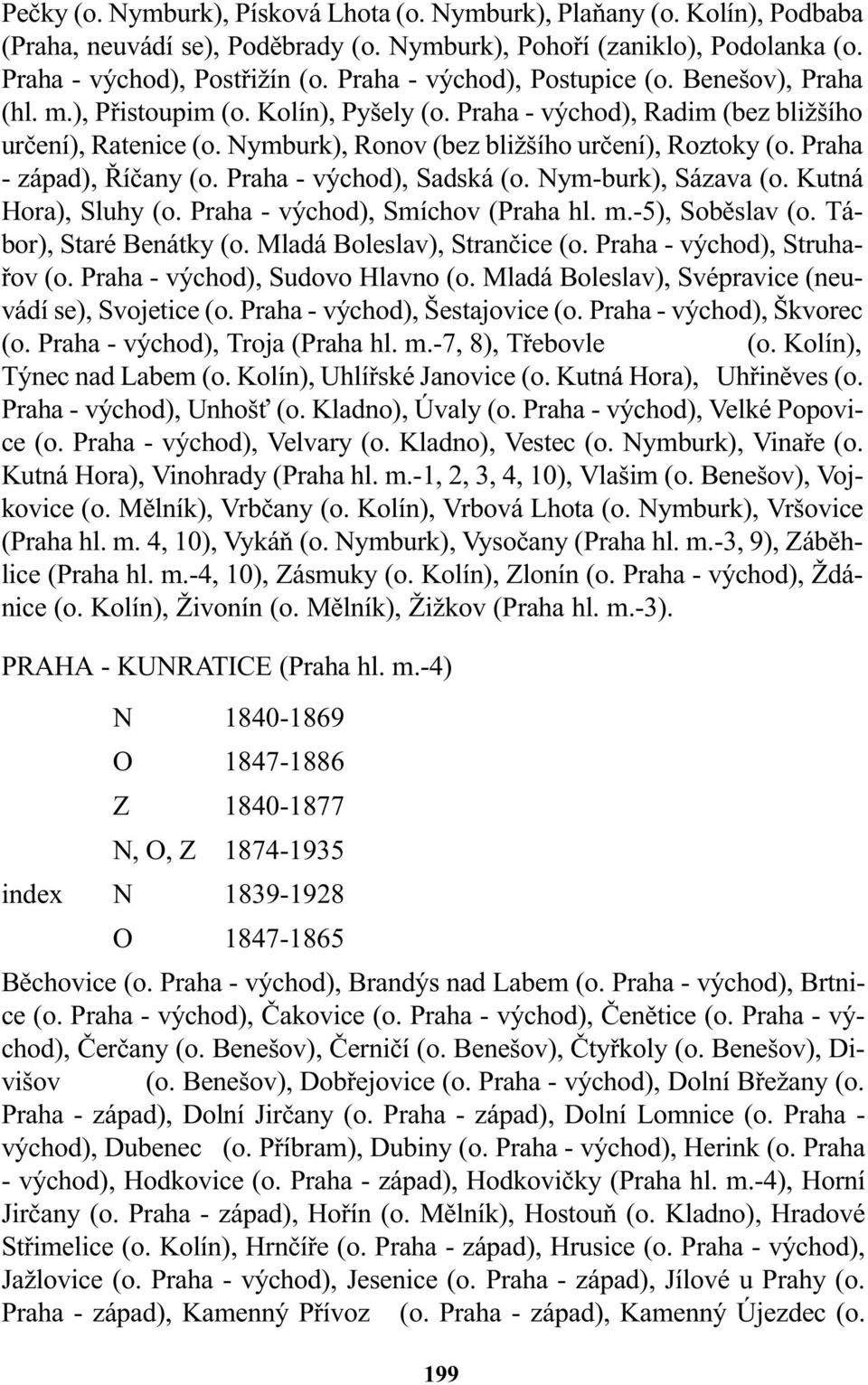 Praha - západ), Øíèany (o. Praha - východ), Sadská (o. Nym-burk), Sázava (o. Kutná Hora), Sluhy (o. Praha - východ), Smíchov (Praha hl. m.-5), Sobìslav (o. Tábor), Staré Benátky (o.