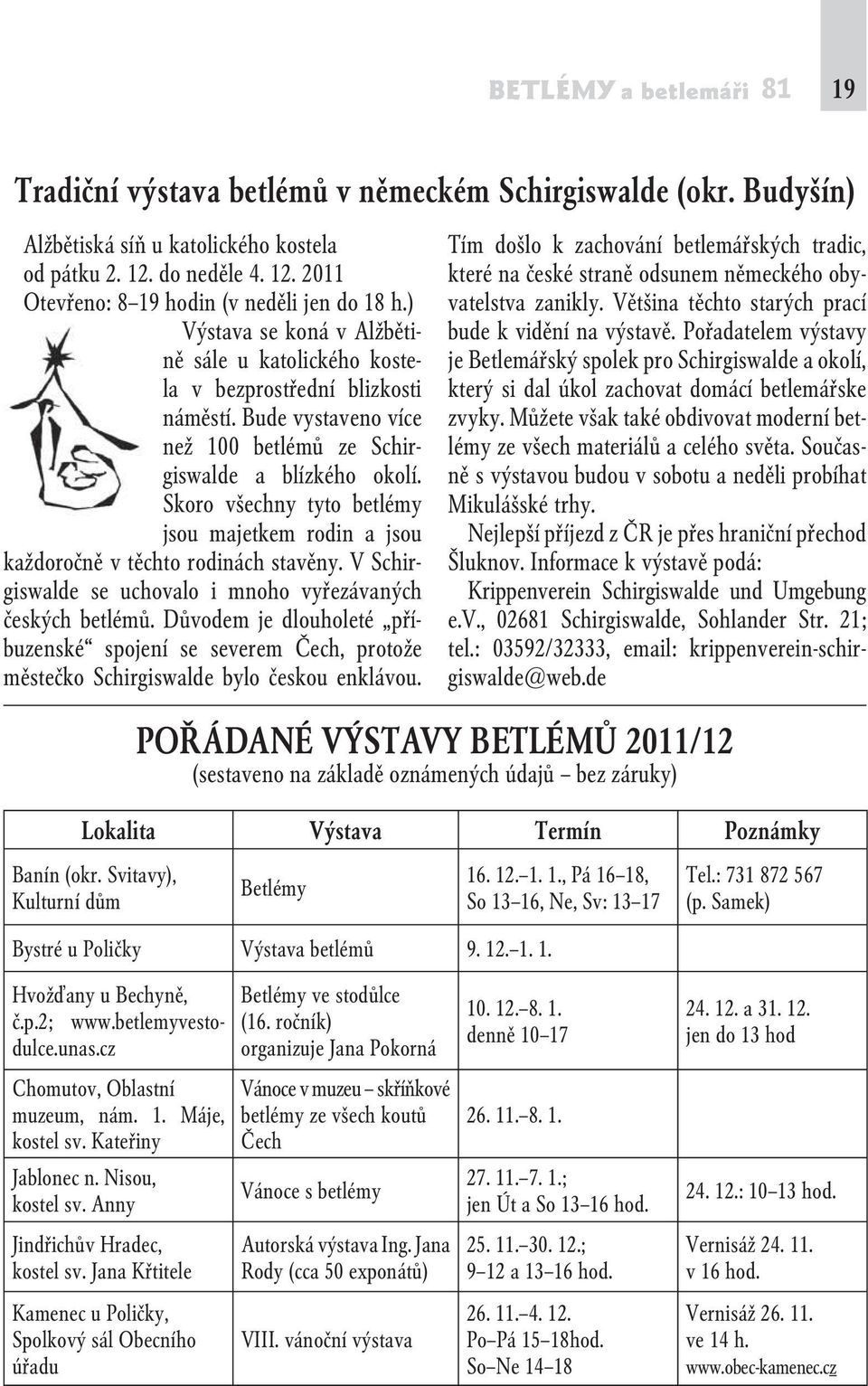 Skoro všechny tyto betlémy jsou majetkem rodin a jsou každoročně v těchto rodinách stavěny. V Schirgiswalde se uchovalo i mnoho vyřezávaných českých betlémů.