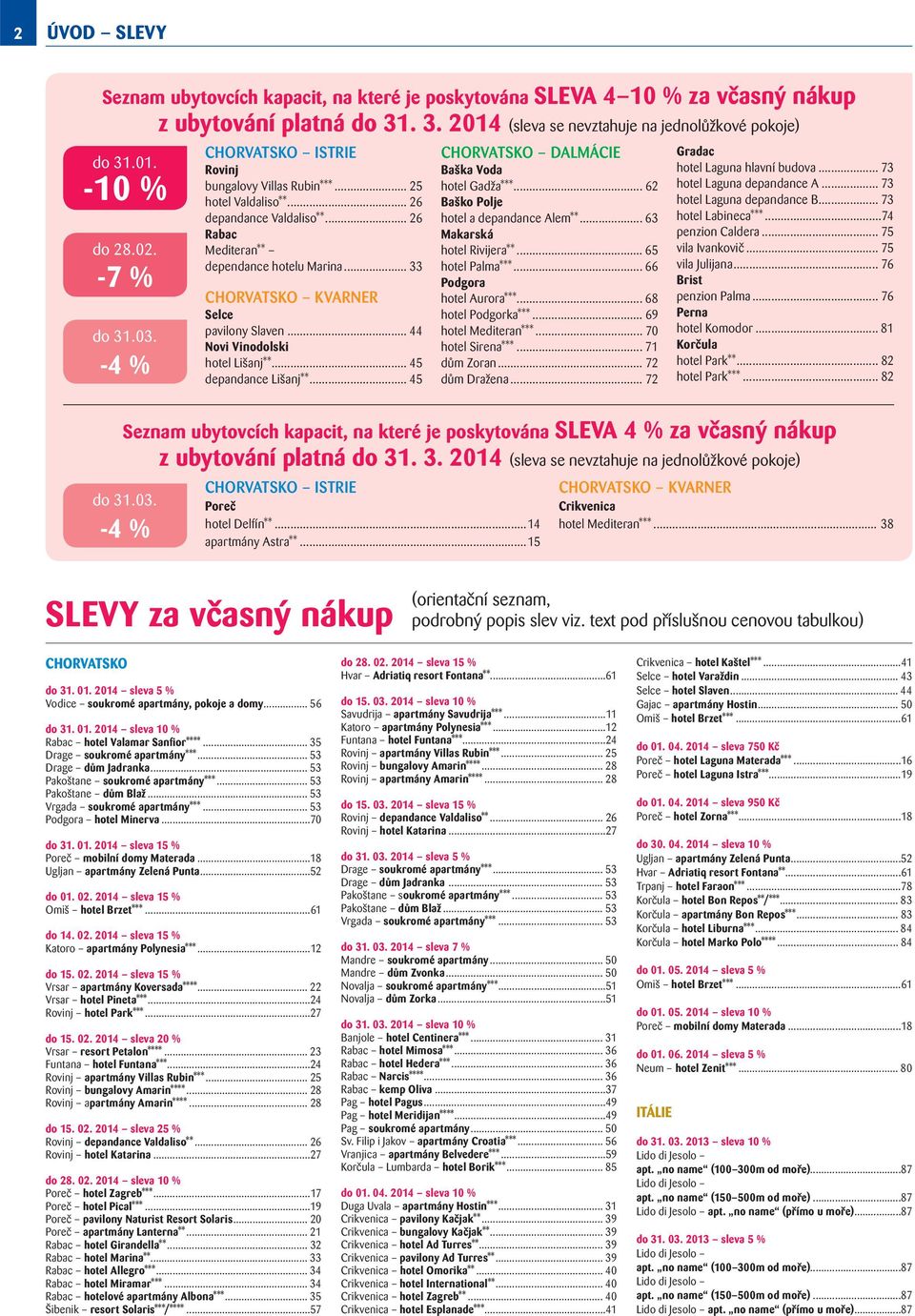 .. 33 CHORVATSKO KVARNER Selce pavilony Slaven... 44 Novi Vinodolski hotel Lišanj**... 45 depandance Lišanj**... 45 CHORVATSKO DALMÁCIE Baška Voda hotel Gadža***.