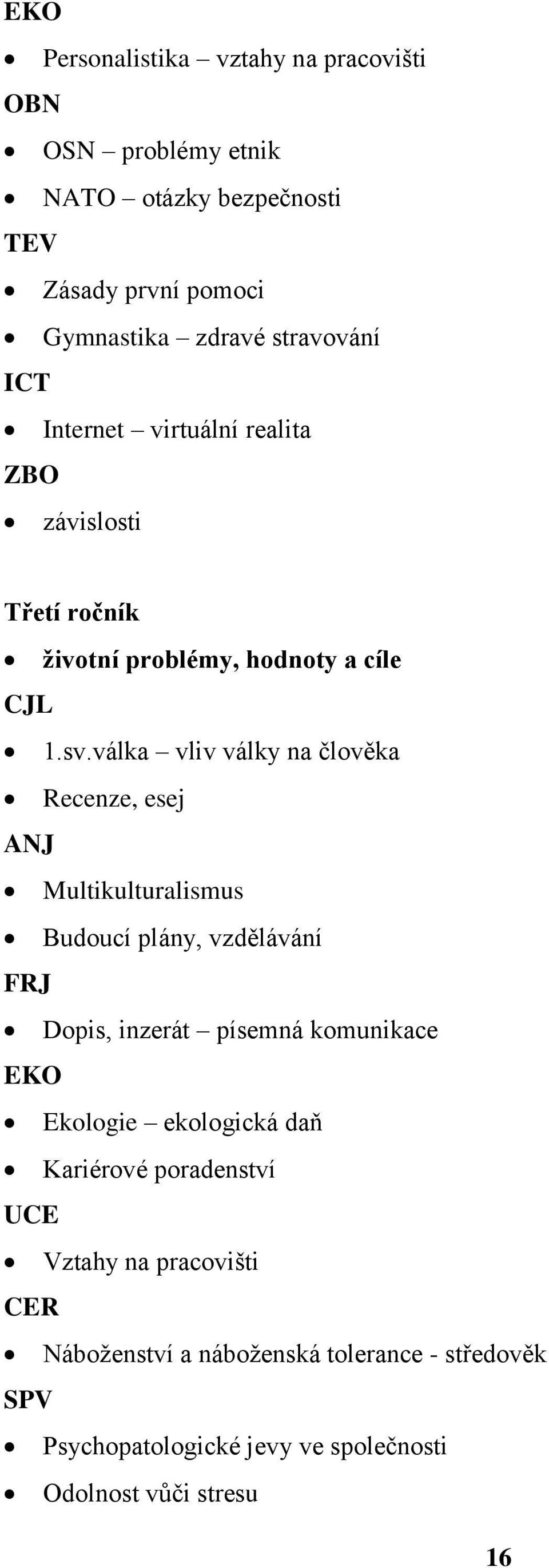 válka vliv války na člověka Recenze, esej ANJ Budoucí plány, vzdělávání Dopis, inzerát písemná komunikace EKO Ekologie ekologická daň