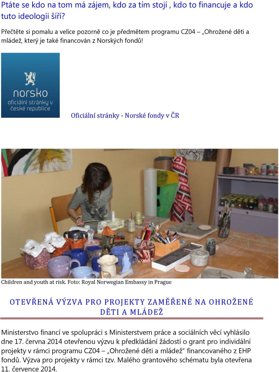 Oficiální stránky - Norské fondy v ČR Children and youth at risk.