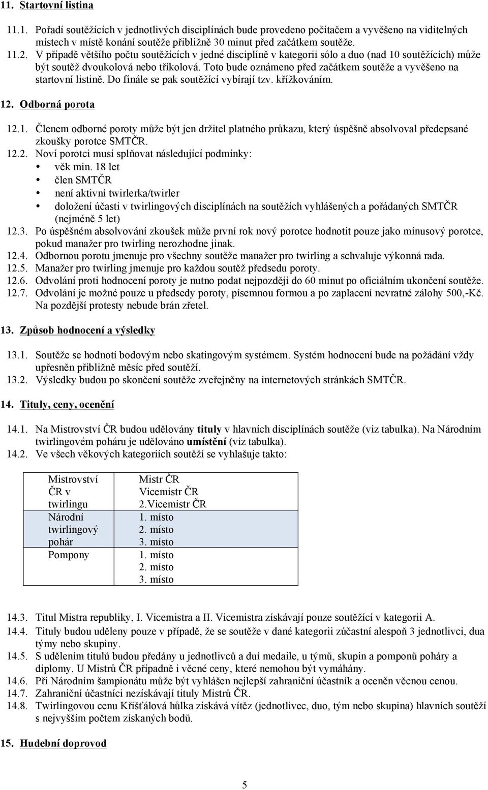 Toto bude oznámeno před začátkem soutěže a vyvěšeno na startovní listině. Do finále se pak soutěžící vybírají tzv. křížkováním. 12