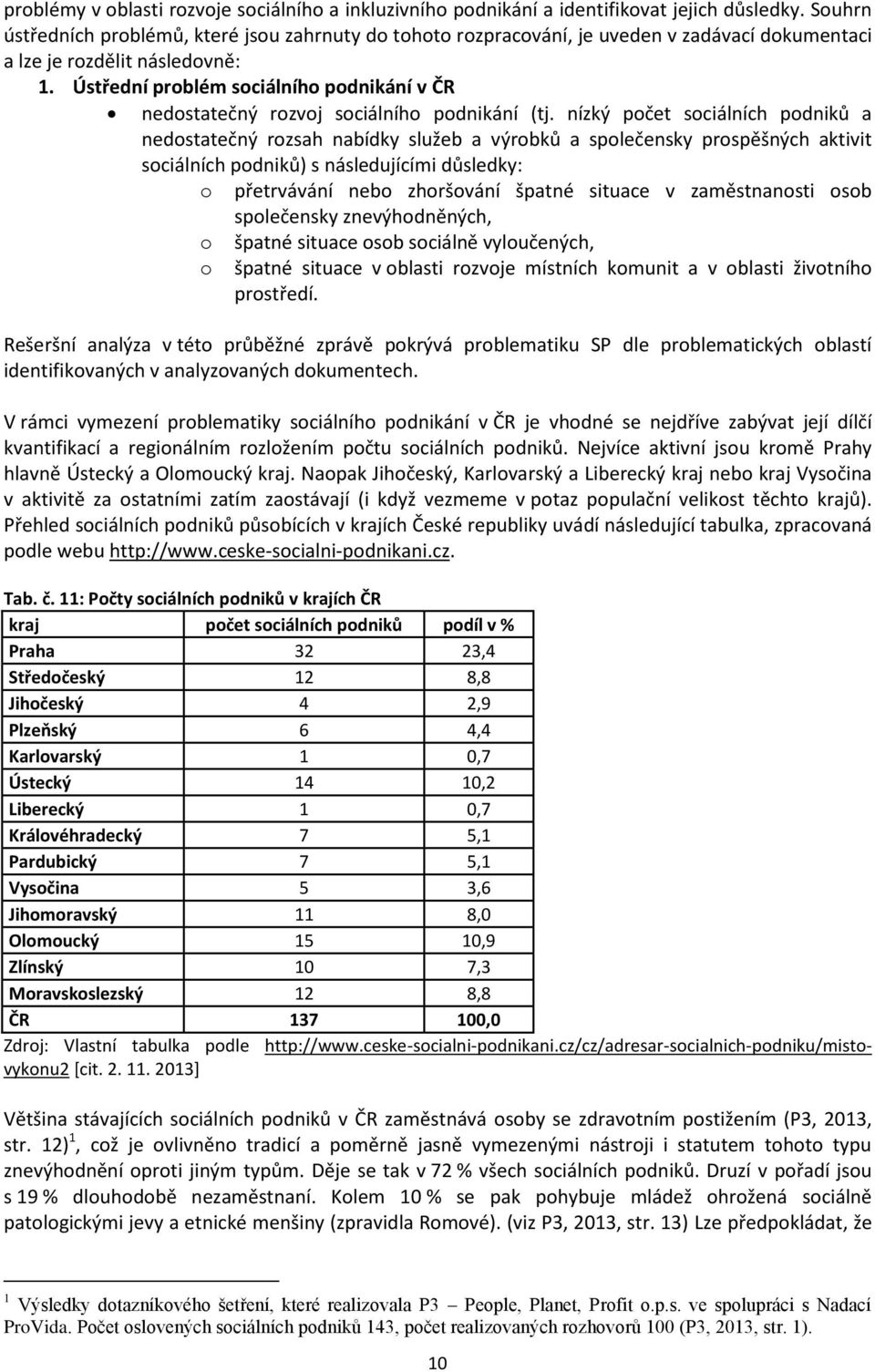 Ústřední problém sociálního podnikání v ČR nedostatečný rozvoj sociálního podnikání (tj.