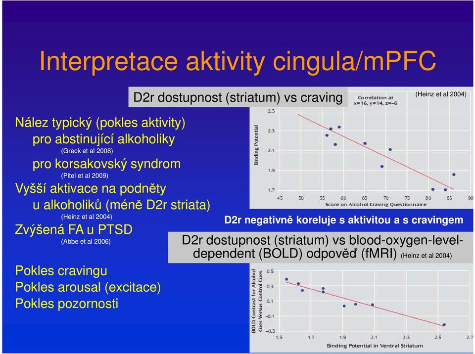 2r striata) (Heinz et al 2004) Zvýšená FA u PTS (Abbe et al 2006) Pokles cravingu Pokles arousal (excitace) Pokles pozornosti 2r