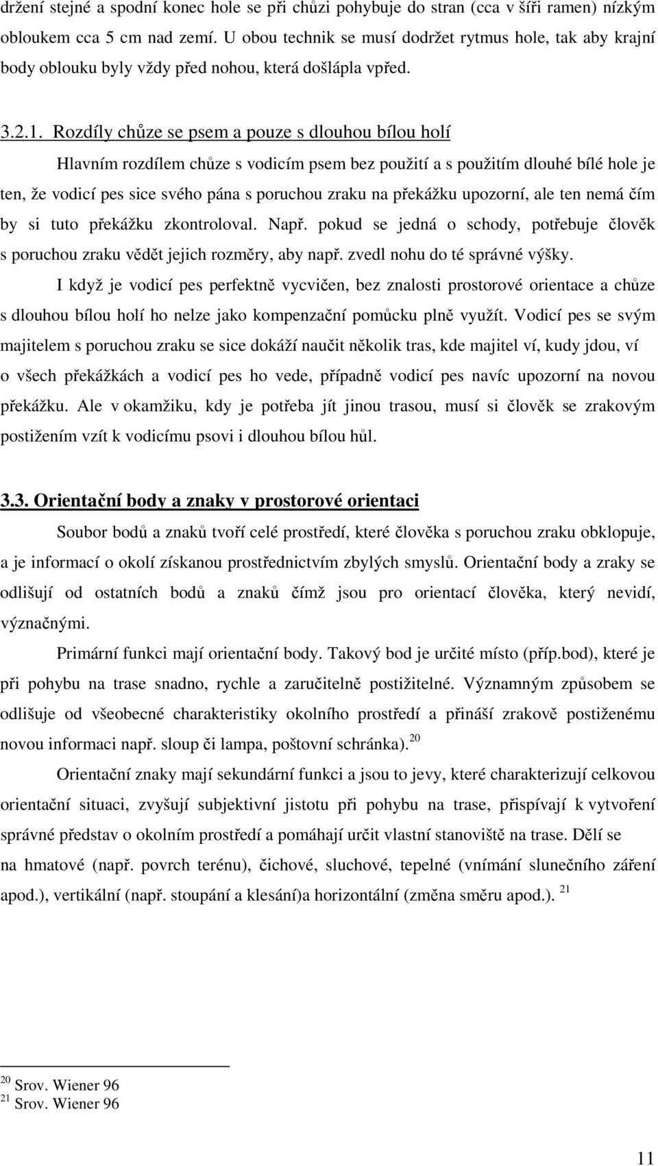 Rozdíly chůze se psem a pouze s dlouhou bílou holí Hlavním rozdílem chůze s vodicím psem bez použití a s použitím dlouhé bílé hole je ten, že vodicí pes sice svého pána s poruchou zraku na překážku