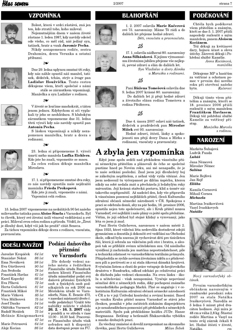 Petrusová 64 let Alojz Kocian 86 let VZPOMÍNKA Bolest, která v srdci zůstává, zná jen ten, kdo ztratil toho, koho miloval. Nejsmutnějším dnem v našem životě zůstane 1.